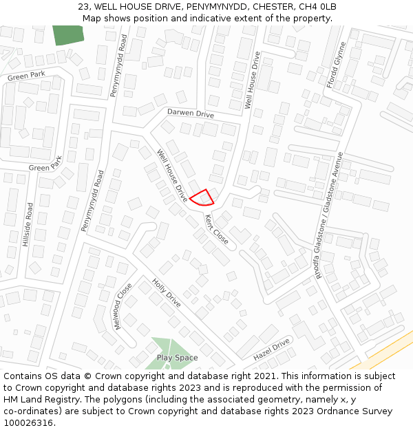 23, WELL HOUSE DRIVE, PENYMYNYDD, CHESTER, CH4 0LB: Location map and indicative extent of plot