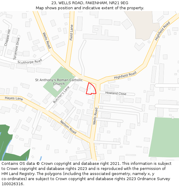 23, WELLS ROAD, FAKENHAM, NR21 9EG: Location map and indicative extent of plot