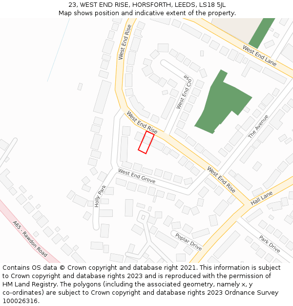 23, WEST END RISE, HORSFORTH, LEEDS, LS18 5JL: Location map and indicative extent of plot