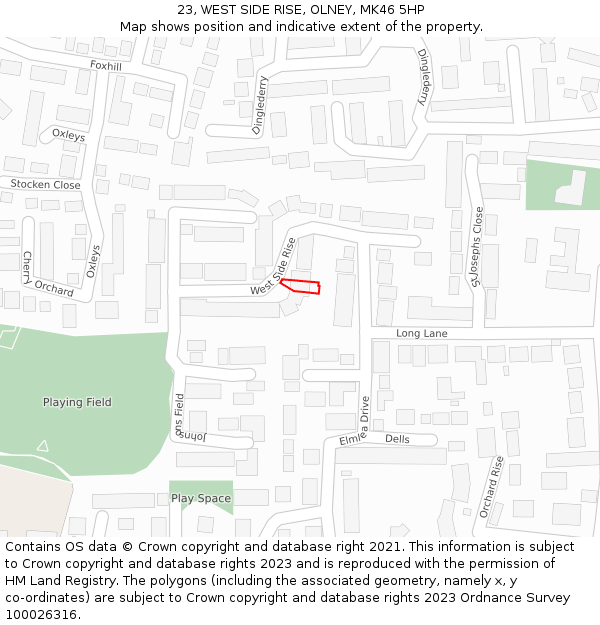 23, WEST SIDE RISE, OLNEY, MK46 5HP: Location map and indicative extent of plot