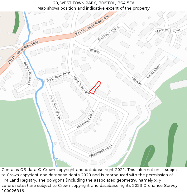 23, WEST TOWN PARK, BRISTOL, BS4 5EA: Location map and indicative extent of plot