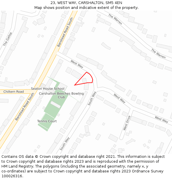 23, WEST WAY, CARSHALTON, SM5 4EN: Location map and indicative extent of plot