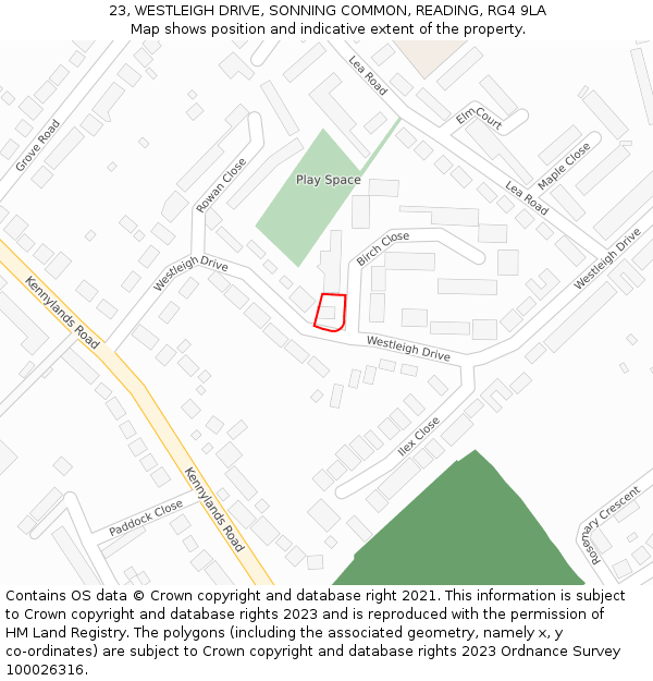 23, WESTLEIGH DRIVE, SONNING COMMON, READING, RG4 9LA: Location map and indicative extent of plot