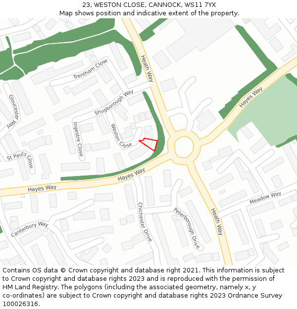 23, WESTON CLOSE, CANNOCK, WS11 7YX: Location map and indicative extent of plot