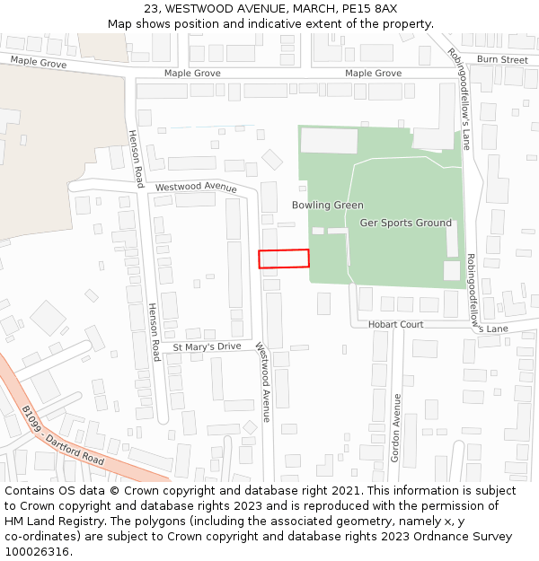 23, WESTWOOD AVENUE, MARCH, PE15 8AX: Location map and indicative extent of plot