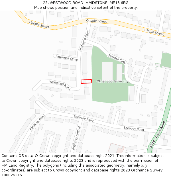 23, WESTWOOD ROAD, MAIDSTONE, ME15 6BG: Location map and indicative extent of plot