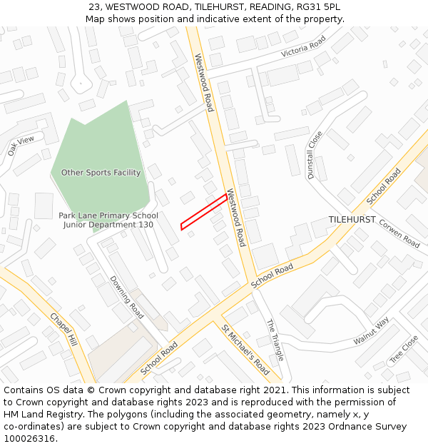 23, WESTWOOD ROAD, TILEHURST, READING, RG31 5PL: Location map and indicative extent of plot