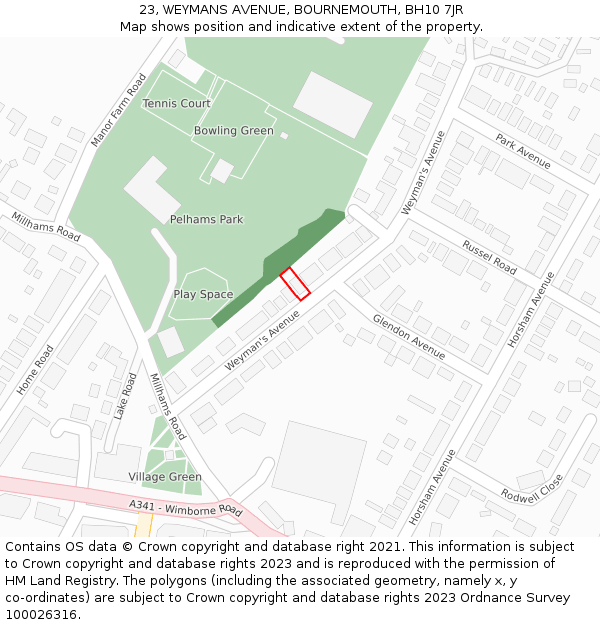 23, WEYMANS AVENUE, BOURNEMOUTH, BH10 7JR: Location map and indicative extent of plot