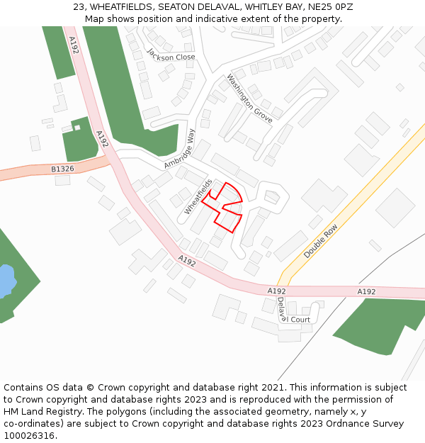 23, WHEATFIELDS, SEATON DELAVAL, WHITLEY BAY, NE25 0PZ: Location map and indicative extent of plot