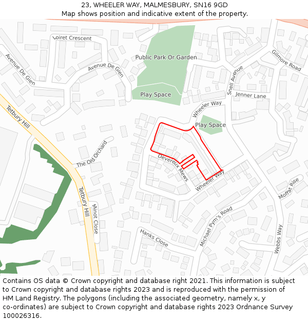 23, WHEELER WAY, MALMESBURY, SN16 9GD: Location map and indicative extent of plot