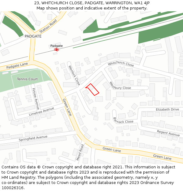23, WHITCHURCH CLOSE, PADGATE, WARRINGTON, WA1 4JP: Location map and indicative extent of plot