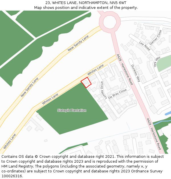 23, WHITES LANE, NORTHAMPTON, NN5 6WT: Location map and indicative extent of plot