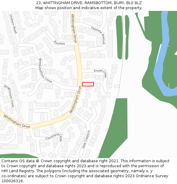 23, WHITTINGHAM DRIVE, RAMSBOTTOM, BURY, BL0 9LZ: Location map and indicative extent of plot
