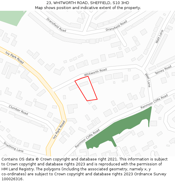 23, WHITWORTH ROAD, SHEFFIELD, S10 3HD: Location map and indicative extent of plot