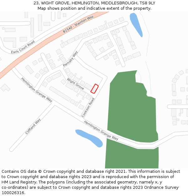 23, WIGHT GROVE, HEMLINGTON, MIDDLESBROUGH, TS8 9LY: Location map and indicative extent of plot
