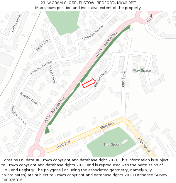 23, WIGRAM CLOSE, ELSTOW, BEDFORD, MK42 9PZ: Location map and indicative extent of plot