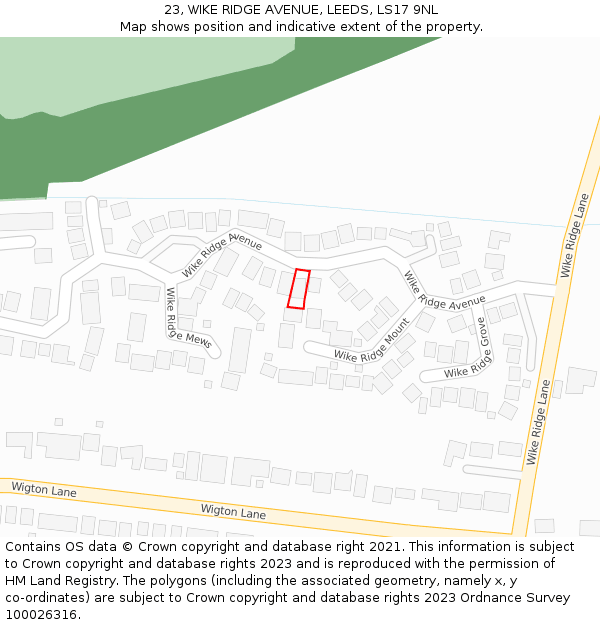 23, WIKE RIDGE AVENUE, LEEDS, LS17 9NL: Location map and indicative extent of plot