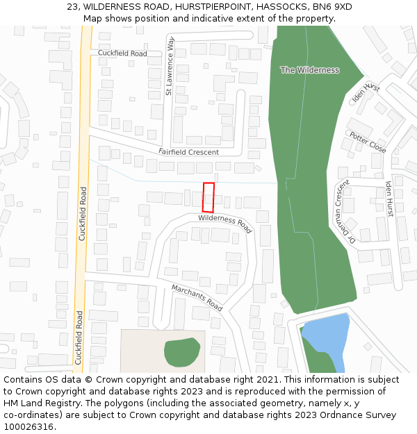 23, WILDERNESS ROAD, HURSTPIERPOINT, HASSOCKS, BN6 9XD: Location map and indicative extent of plot