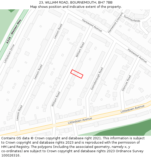 23, WILLIAM ROAD, BOURNEMOUTH, BH7 7BB: Location map and indicative extent of plot