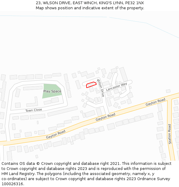 23, WILSON DRIVE, EAST WINCH, KING'S LYNN, PE32 1NX: Location map and indicative extent of plot