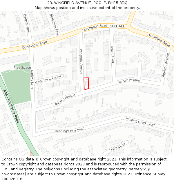 23, WINGFIELD AVENUE, POOLE, BH15 3DQ: Location map and indicative extent of plot