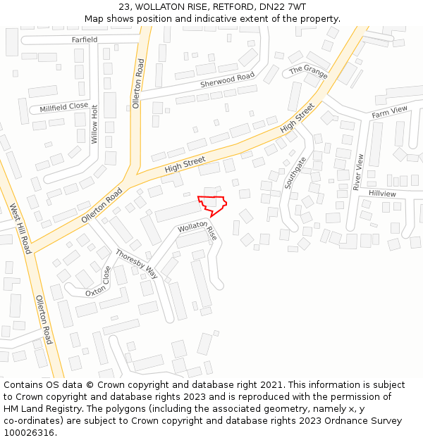 23, WOLLATON RISE, RETFORD, DN22 7WT: Location map and indicative extent of plot