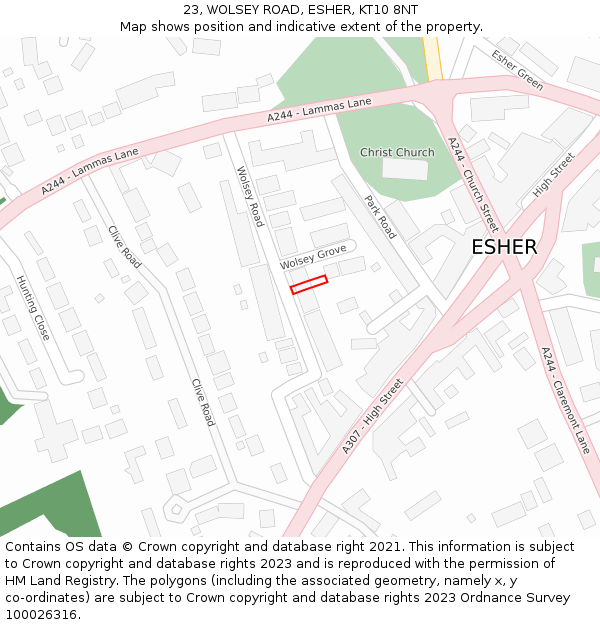 23, WOLSEY ROAD, ESHER, KT10 8NT: Location map and indicative extent of plot