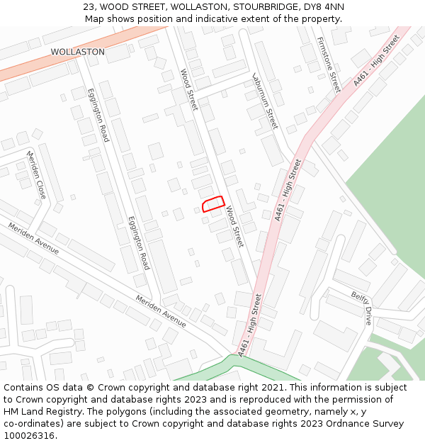23, WOOD STREET, WOLLASTON, STOURBRIDGE, DY8 4NN: Location map and indicative extent of plot
