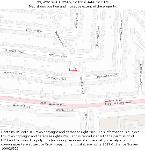 23, WOODHALL ROAD, NOTTINGHAM, NG8 1JX: Location map and indicative extent of plot