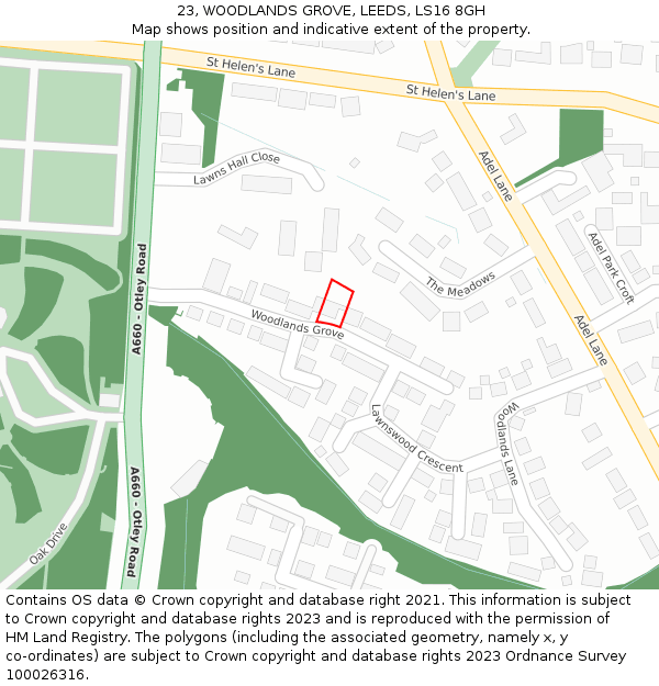 23, WOODLANDS GROVE, LEEDS, LS16 8GH: Location map and indicative extent of plot