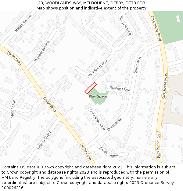 23, WOODLANDS WAY, MELBOURNE, DERBY, DE73 8DR: Location map and indicative extent of plot