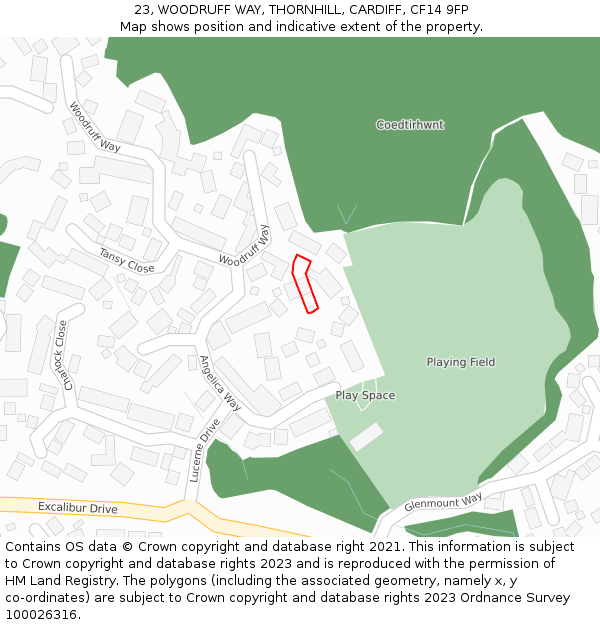23, WOODRUFF WAY, THORNHILL, CARDIFF, CF14 9FP: Location map and indicative extent of plot