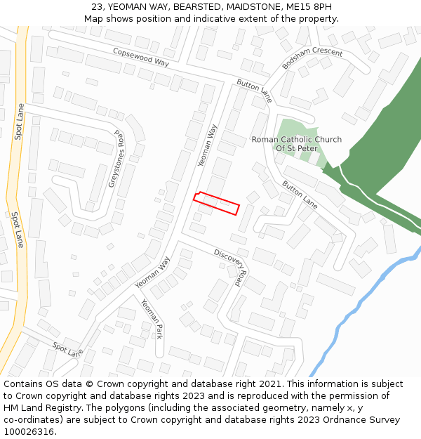 23, YEOMAN WAY, BEARSTED, MAIDSTONE, ME15 8PH: Location map and indicative extent of plot