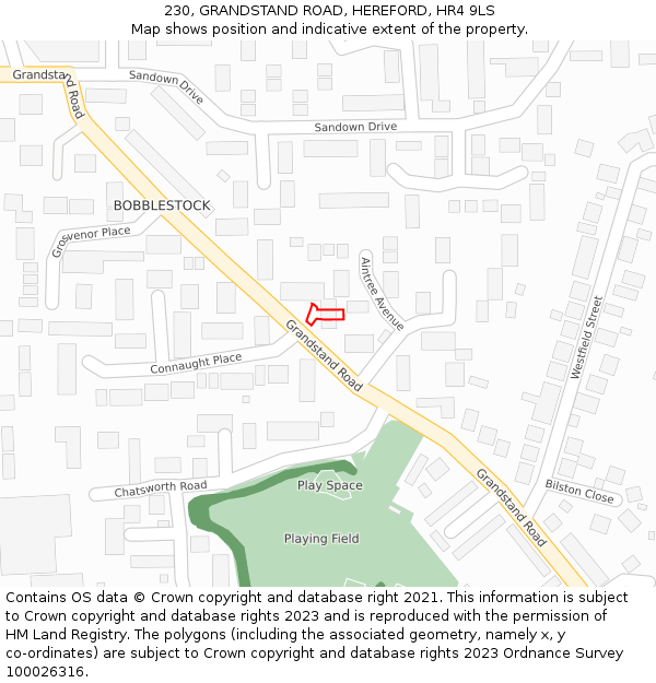 230, GRANDSTAND ROAD, HEREFORD, HR4 9LS: Location map and indicative extent of plot