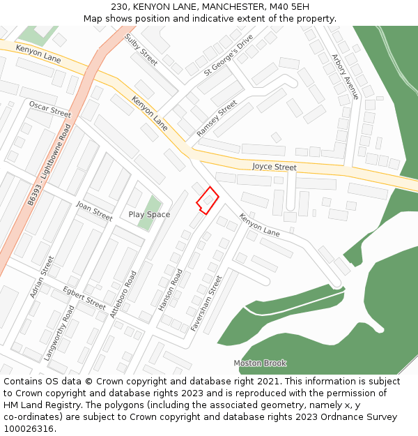 230, KENYON LANE, MANCHESTER, M40 5EH: Location map and indicative extent of plot