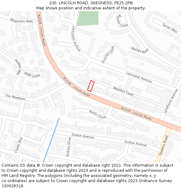 230, LINCOLN ROAD, SKEGNESS, PE25 2PB: Location map and indicative extent of plot