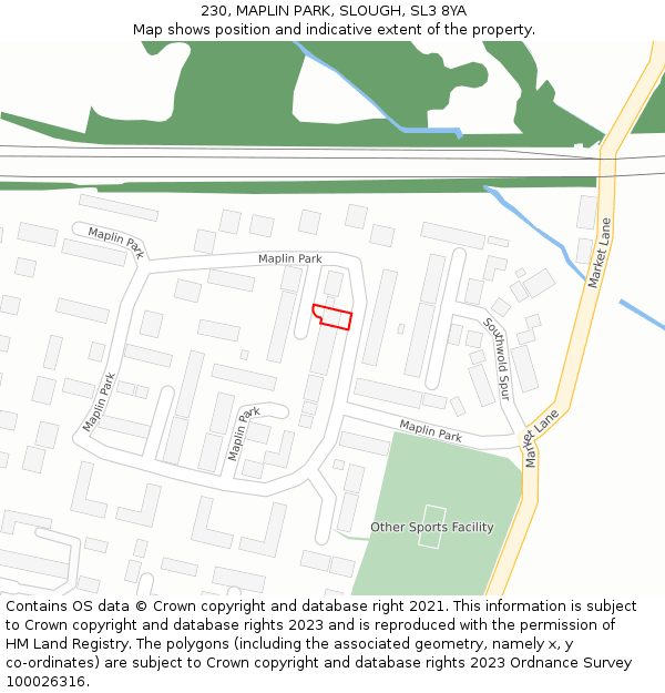 230, MAPLIN PARK, SLOUGH, SL3 8YA: Location map and indicative extent of plot