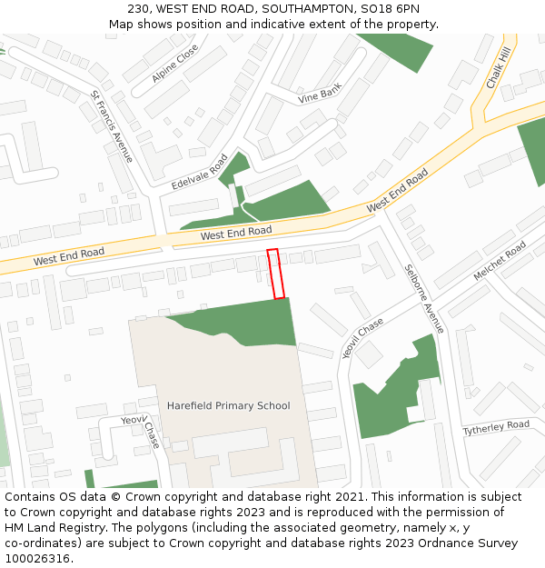 230, WEST END ROAD, SOUTHAMPTON, SO18 6PN: Location map and indicative extent of plot