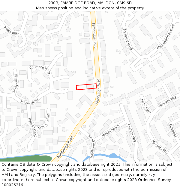 230B, FAMBRIDGE ROAD, MALDON, CM9 6BJ: Location map and indicative extent of plot