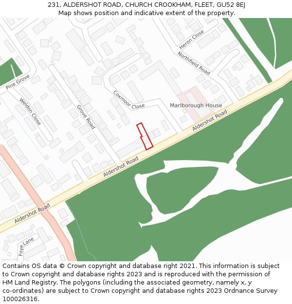 231, ALDERSHOT ROAD, CHURCH CROOKHAM, FLEET, GU52 8EJ: Location map and indicative extent of plot