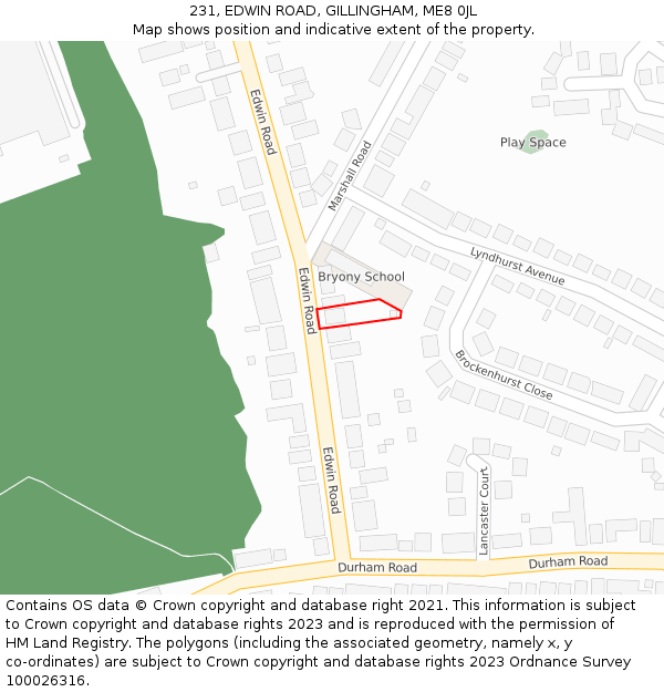231, EDWIN ROAD, GILLINGHAM, ME8 0JL: Location map and indicative extent of plot