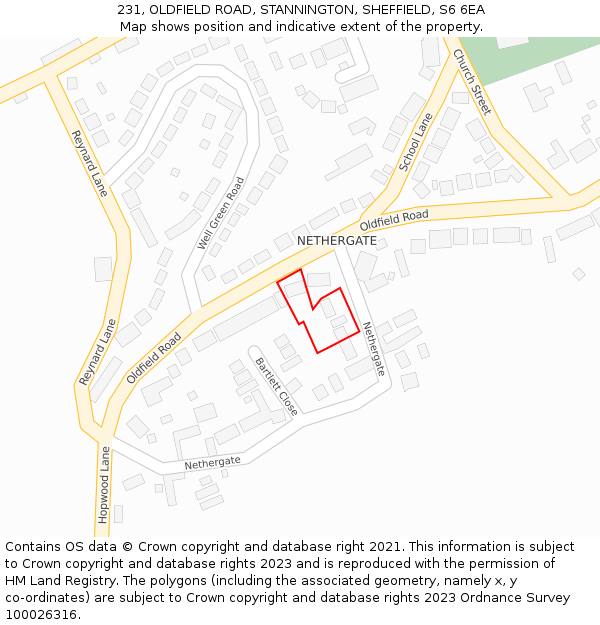 231, OLDFIELD ROAD, STANNINGTON, SHEFFIELD, S6 6EA: Location map and indicative extent of plot