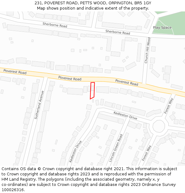 231, POVEREST ROAD, PETTS WOOD, ORPINGTON, BR5 1GY: Location map and indicative extent of plot