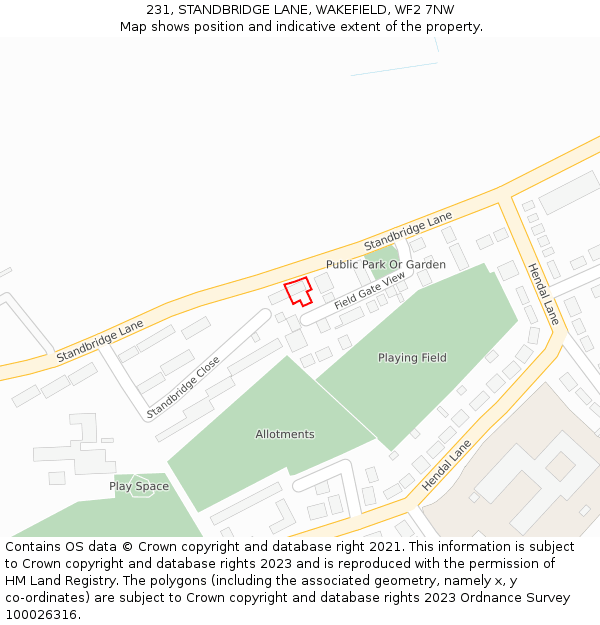 231, STANDBRIDGE LANE, WAKEFIELD, WF2 7NW: Location map and indicative extent of plot