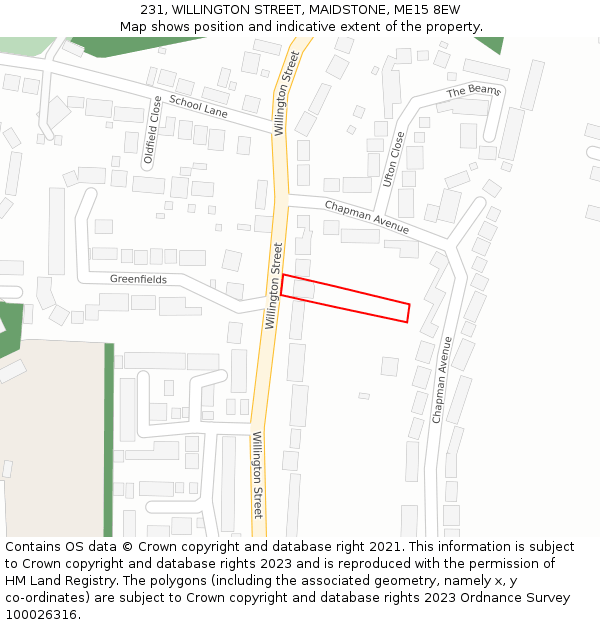 231, WILLINGTON STREET, MAIDSTONE, ME15 8EW: Location map and indicative extent of plot