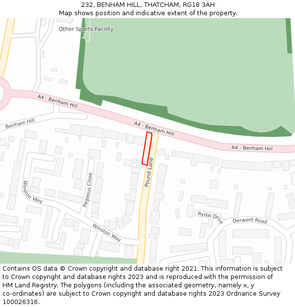 232, BENHAM HILL, THATCHAM, RG18 3AH: Location map and indicative extent of plot