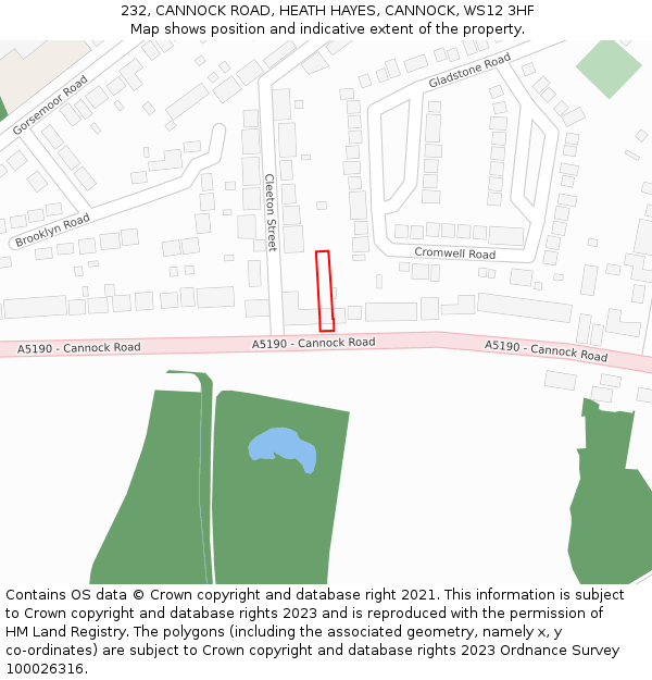 232, CANNOCK ROAD, HEATH HAYES, CANNOCK, WS12 3HF: Location map and indicative extent of plot