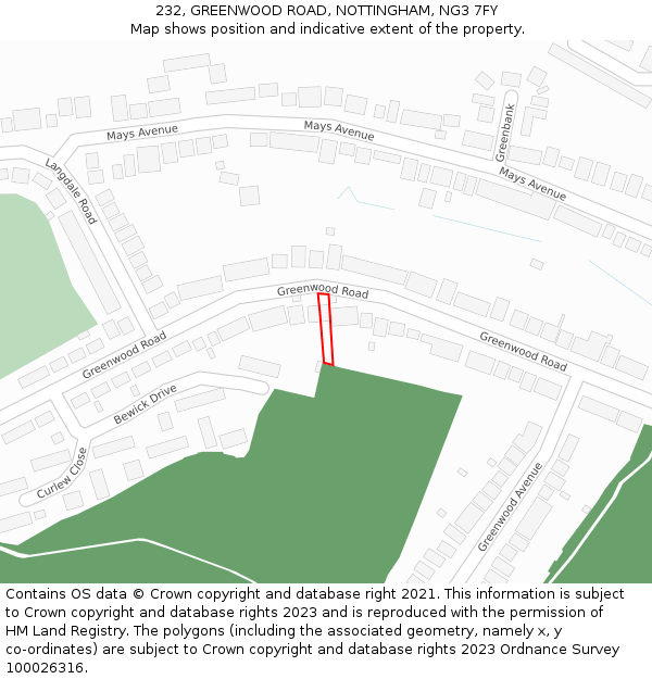 232, GREENWOOD ROAD, NOTTINGHAM, NG3 7FY: Location map and indicative extent of plot
