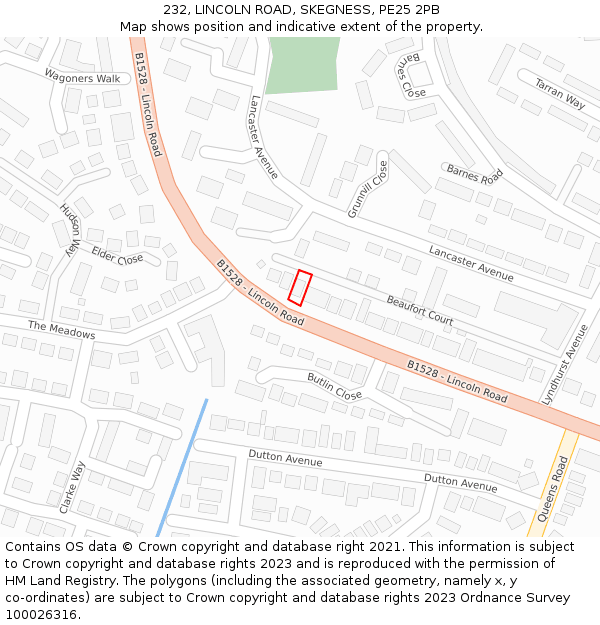232, LINCOLN ROAD, SKEGNESS, PE25 2PB: Location map and indicative extent of plot