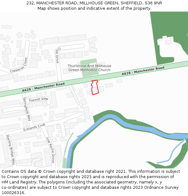 232, MANCHESTER ROAD, MILLHOUSE GREEN, SHEFFIELD, S36 9NR: Location map and indicative extent of plot